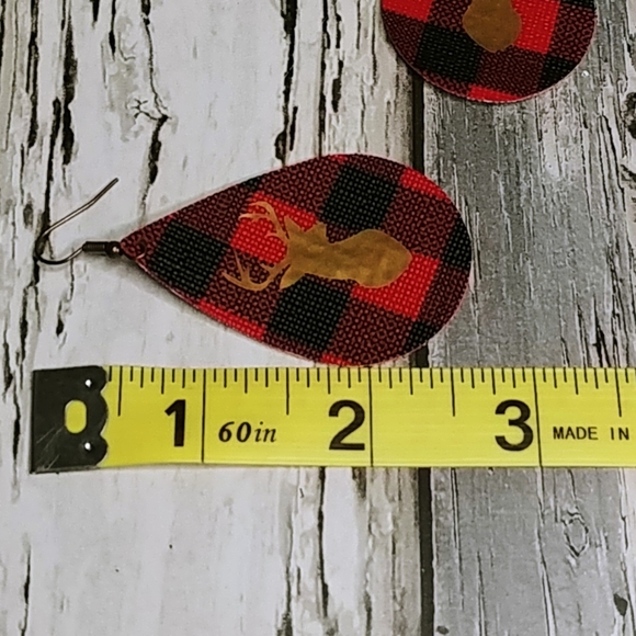 Faux Leather Teardrop Deer Earrings - Picture 6 of 6